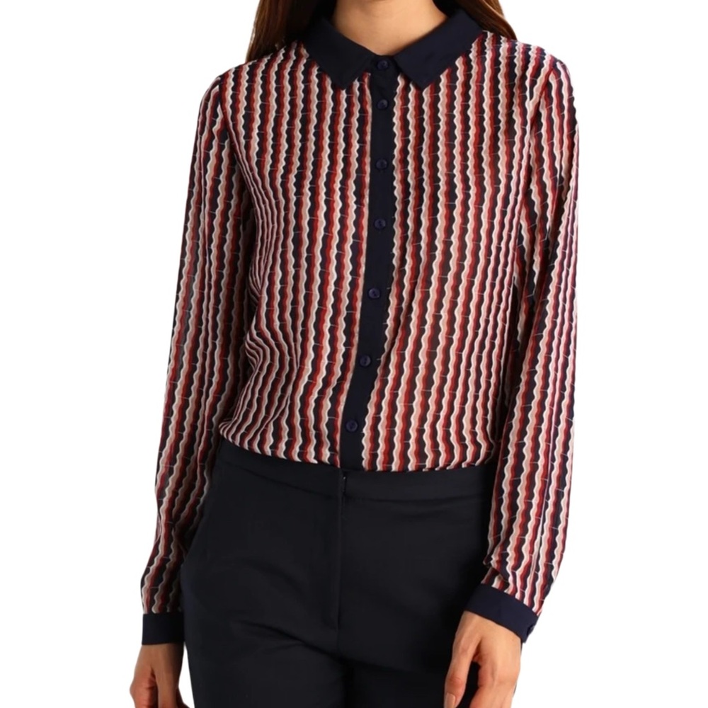 Molly Bracken Button-Down Top Blouse Ripple Vertical Stripes Size Medium